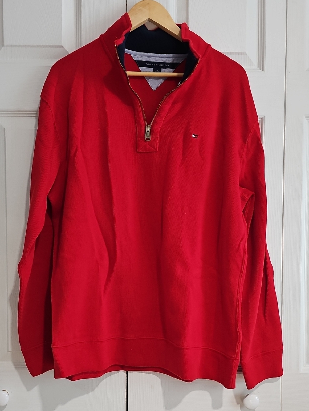 🔴 Tommy Hilfiger Quarter Zip Pullover | Classic Logo Sweatshirt | Size XL